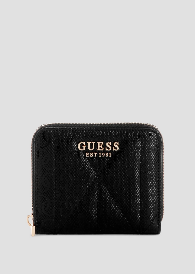 Guess Black Logo Aldina Small Zip Around Wallet Brand New with tags