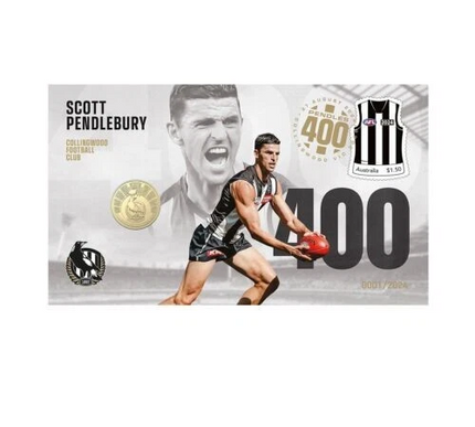 Scott Pendlebury 400 Games Collingwood AFL MAGPIES Cover PNC $1 Coin 2024 FDC