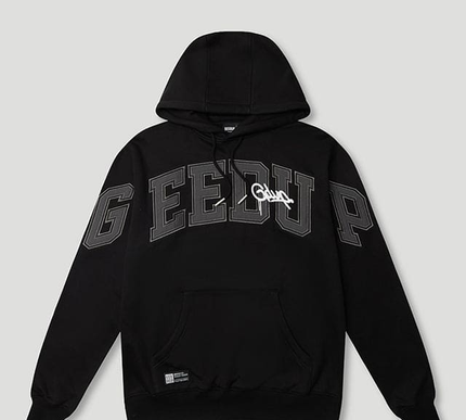 GEEDUP Team Logo/Handstyle Hoodie Black/Grey/White Size - Large