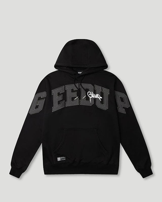 GEEDUP Team Logo/Handstyle Hoodie Black/Grey/White Size - Large