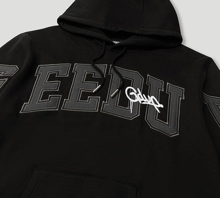 GEEDUP Team Logo/Handstyle Hoodie Black/Grey/White Size - Large