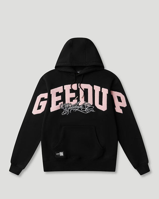GEEDUP Team Logo Script Hoodie Black/Dusty Pink Size - Large