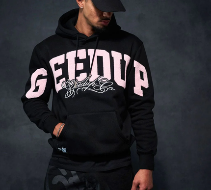 GEEDUP Team Logo Script Hoodie Black/Dusty Pink Size - Large
