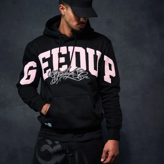 GEEDUP Team Logo Script Hoodie Black/Dusty Pink Size - Large