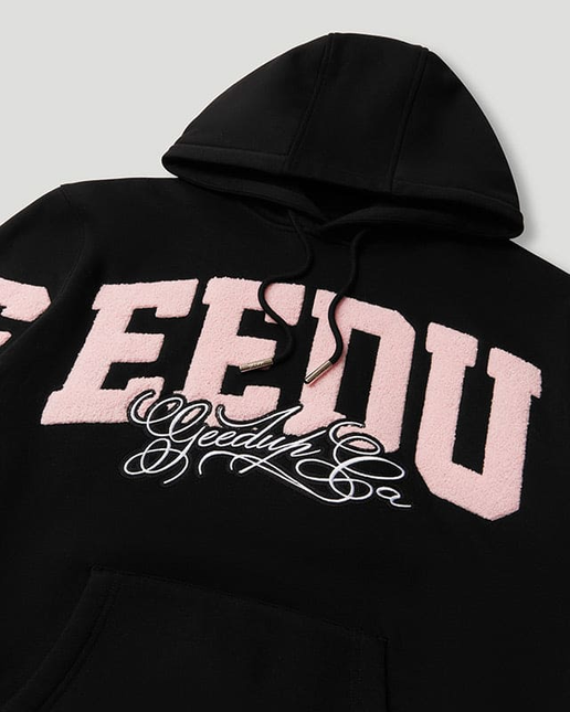GEEDUP Team Logo Script Hoodie Black/Dusty Pink Size - Large