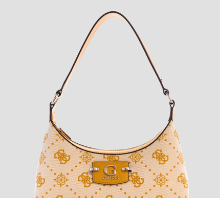 GUESS Yellow logo neda top zip shoulder bag