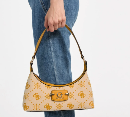 GUESS Yellow logo neda top zip shoulder bag