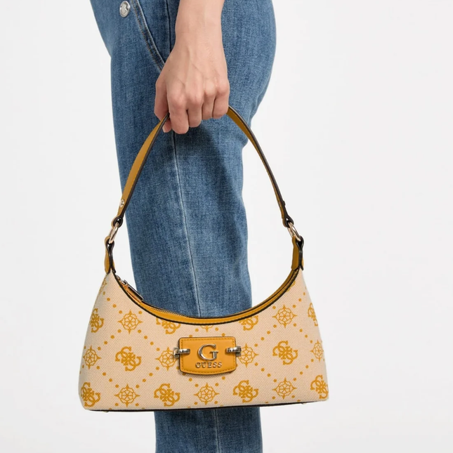 GUESS Yellow logo neda top zip shoulder bag
