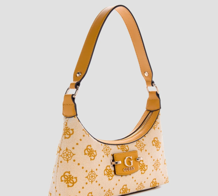 GUESS Yellow logo neda top zip shoulder bag