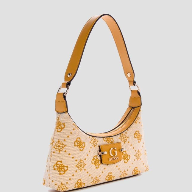 GUESS Yellow logo neda top zip shoulder bag