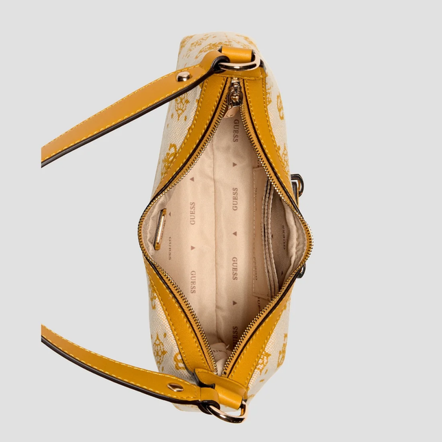 GUESS Yellow logo neda top zip shoulder bag