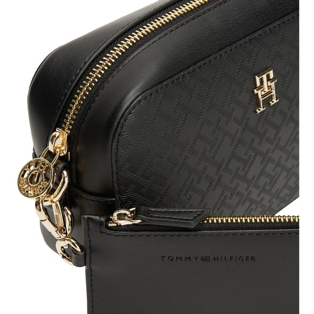 Tommy Hilfiger Distinct Embossed Monogram Camera Bag in Black