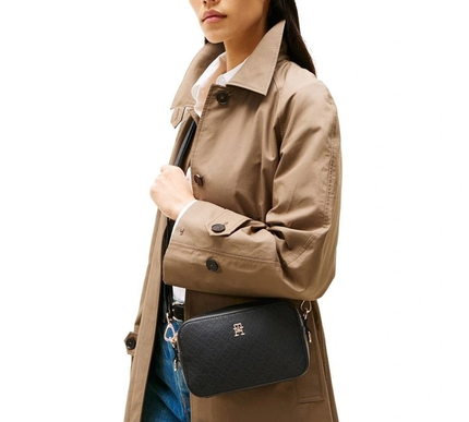 Tommy Hilfiger Distinct Embossed Monogram Camera Bag in Black
