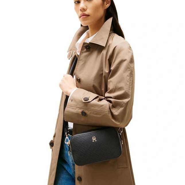 Tommy Hilfiger Distinct Embossed Monogram Camera Bag in Black
