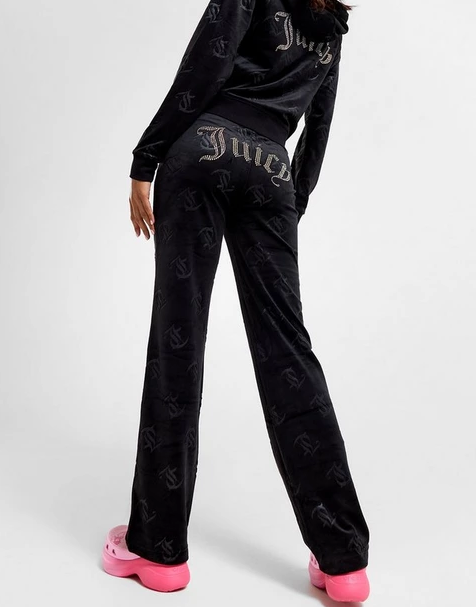 Black JUICY COUTURE Velour Monogram Track Pants