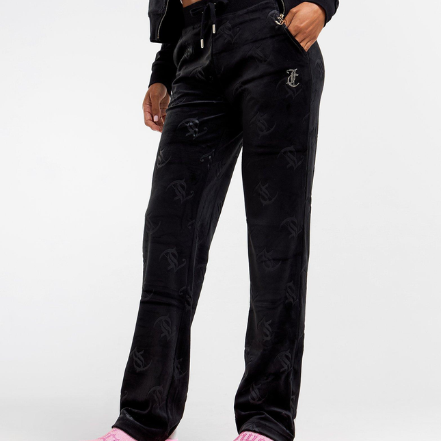 Black JUICY COUTURE Velour Monogram Track Pants