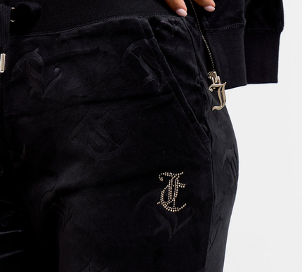 Black JUICY COUTURE Velour Monogram Track Pants