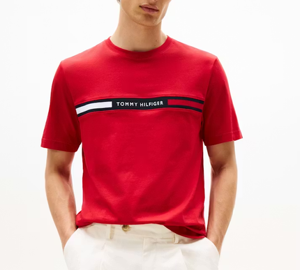 Crew Neck Logo Panel T-shirt in red Size - Medium