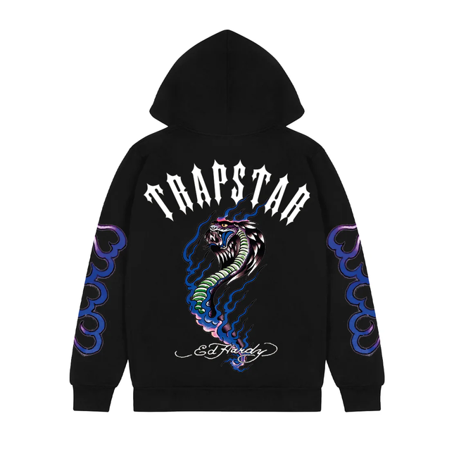 Trapstar X Ed Hardy Flame Snake Hoodie - Black Size - Medium