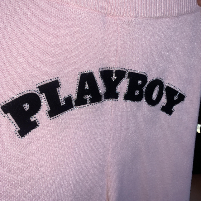 Playboy Pink Flared diamante leggings