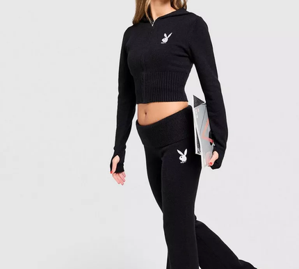 womens playboy full zip knitted diamantes hoodie Size - Small
