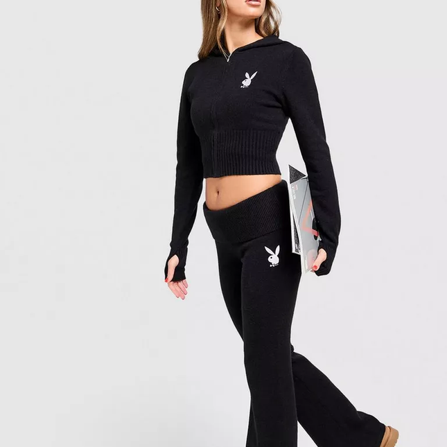 womens playboy full zip knitted diamantes hoodie Size - Small