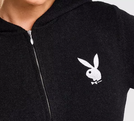 womens playboy full zip knitted diamantes hoodie Size - Small