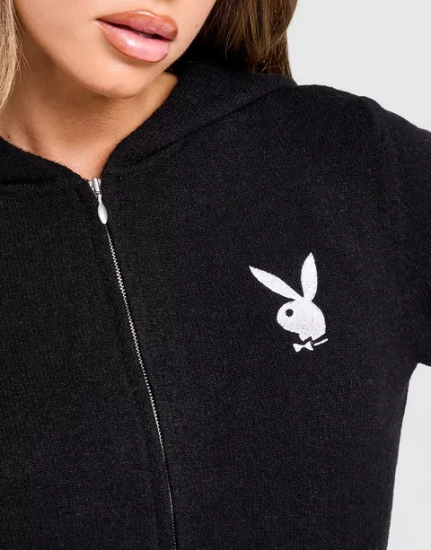 womens playboy full zip knitted diamantes hoodie Size - Small