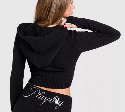 womens playboy full zip knitted diamantes hoodie Size - Small