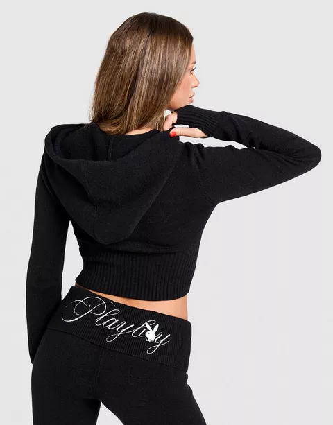 womens playboy full zip knitted diamantes hoodie Size - Small