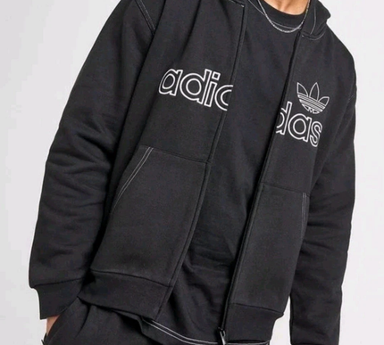 Adidas Full Zip Stitch Hoodie Black Men Size - Small