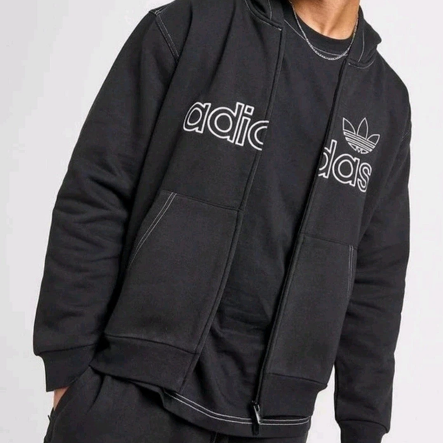 Adidas Full Zip Stitch Hoodie Black Men Size - Small