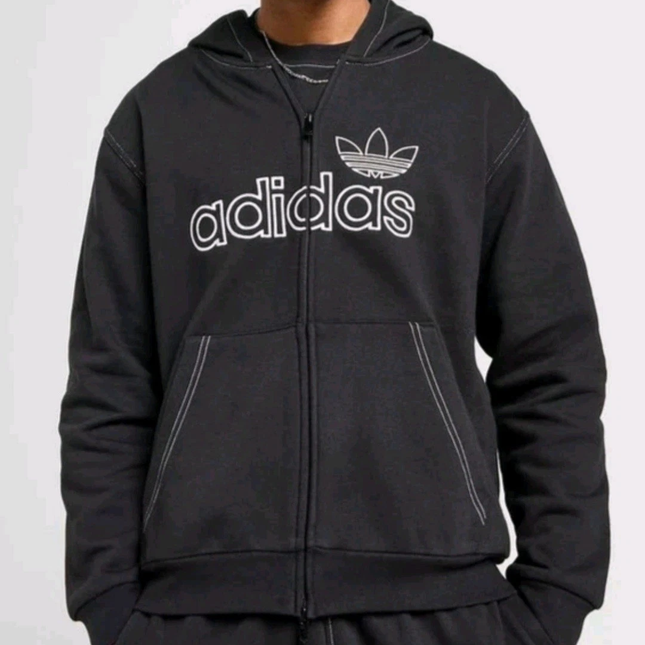 Adidas Full Zip Stitch Hoodie Black Men Size - Small