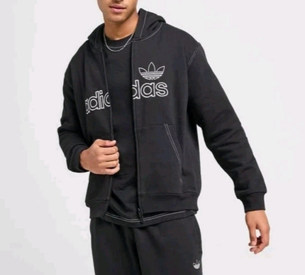 Adidas Full Zip Stitch Hoodie Black Men Size - Small