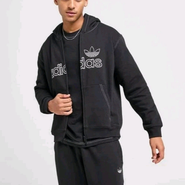 Adidas Full Zip Stitch Hoodie Black Men Size - Small