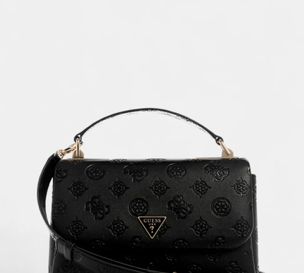 GUESS Black logo tisha top handle flap bag