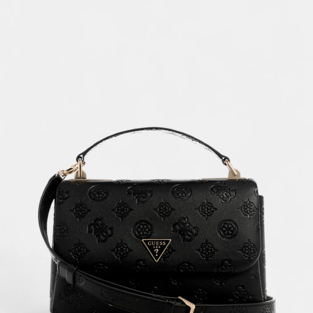 GUESS Black logo tisha top handle flap bag
