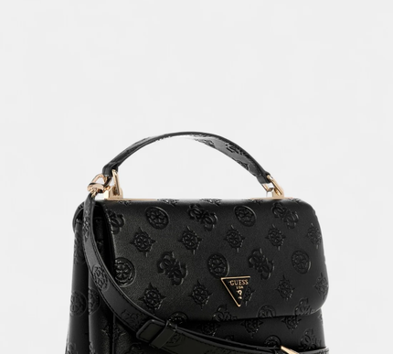 GUESS Black logo tisha top handle flap bag
