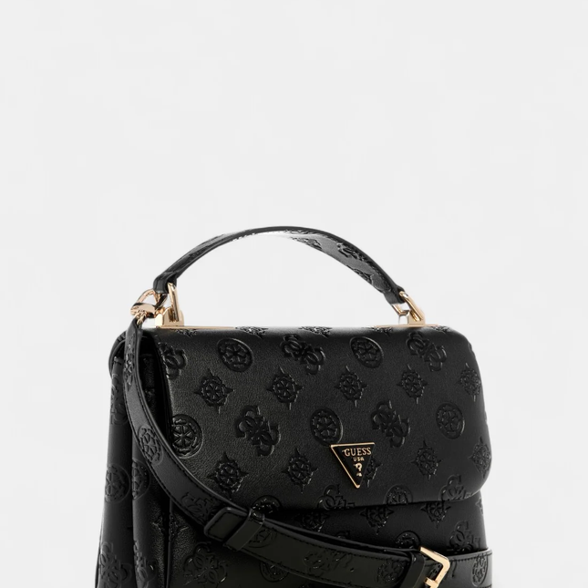 GUESS Black logo tisha top handle flap bag