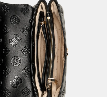 GUESS Black logo tisha top handle flap bag