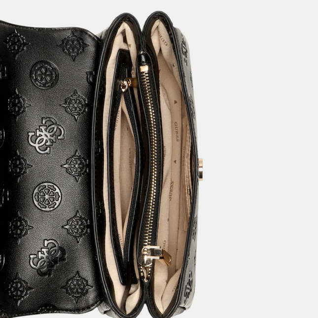 GUESS Black logo tisha top handle flap bag