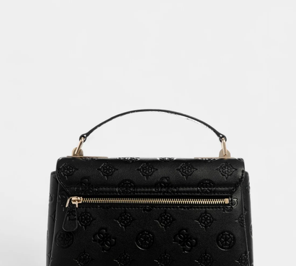 GUESS Black logo tisha top handle flap bag