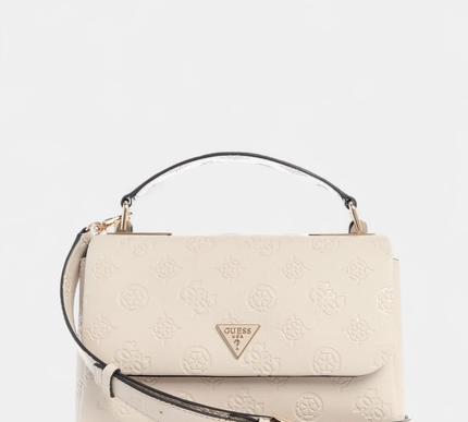 GUESS White logo tisha top handle flap bag