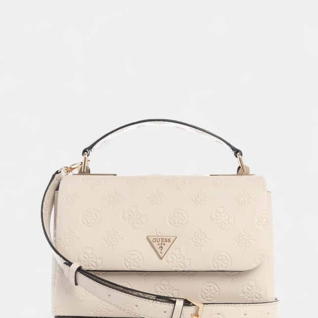 GUESS White logo tisha top handle flap bag