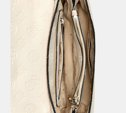 GUESS White logo tisha top handle flap bag