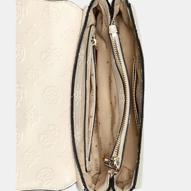 GUESS White logo tisha top handle flap bag