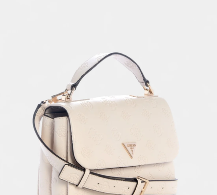 GUESS White logo tisha top handle flap bag