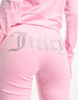 Juicy Couture velour straight leg trackies in pink - SMALL