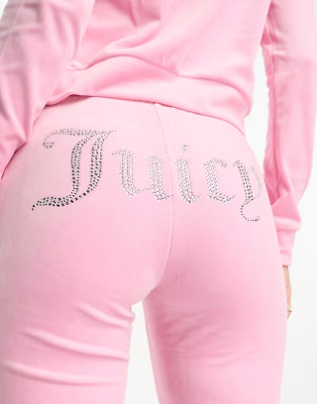 Juicy Couture velour straight leg trackies in pink - SMALL