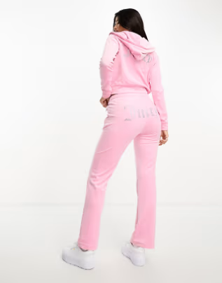 Juicy Couture velour straight leg trackies in pink - SMALL